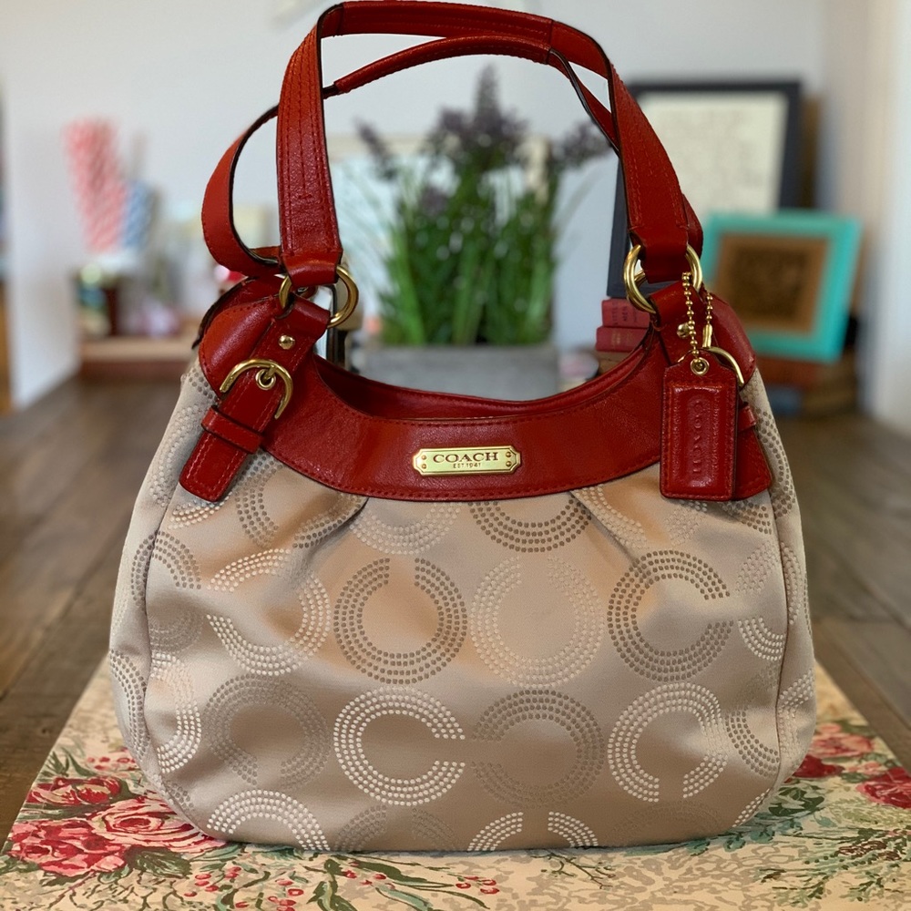 Coach Soho dotted op art hobo khaki/cherry NWT